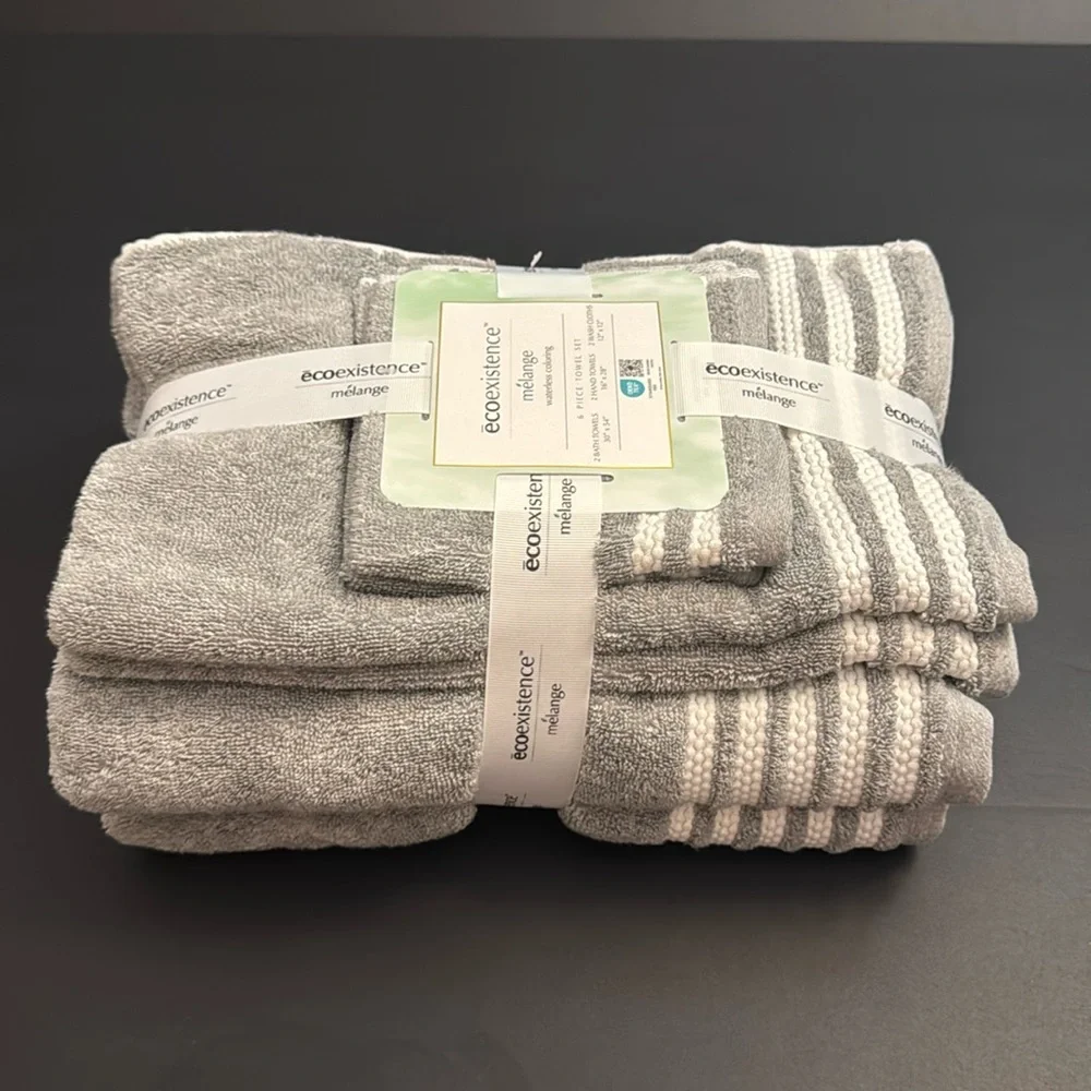 6pc Ecoexistence Mélange Bath Towel Set - Waterless Coloring - Heathergrey